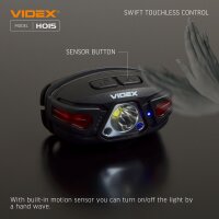 Wiederaufladbare LED-Stirnlampe VIDEX VLF-H015 330Lm 5000K Kopflampe mit Bewegungssensor und Rotlicht Headlamp