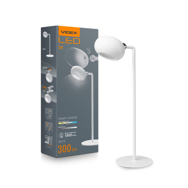 Wiederaufladbare LED-Schreibtischleuchte VIDEX 3W VLE-TF18W Weiß