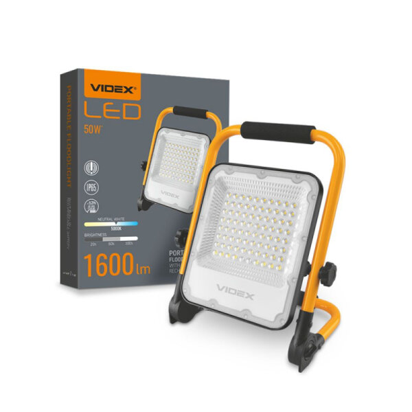 LED Wiederaufladbares Flutlicht VIDEX EMEKA 50W 5000K 10000 mAh Arbeitsleuchte Baustrahler IP65