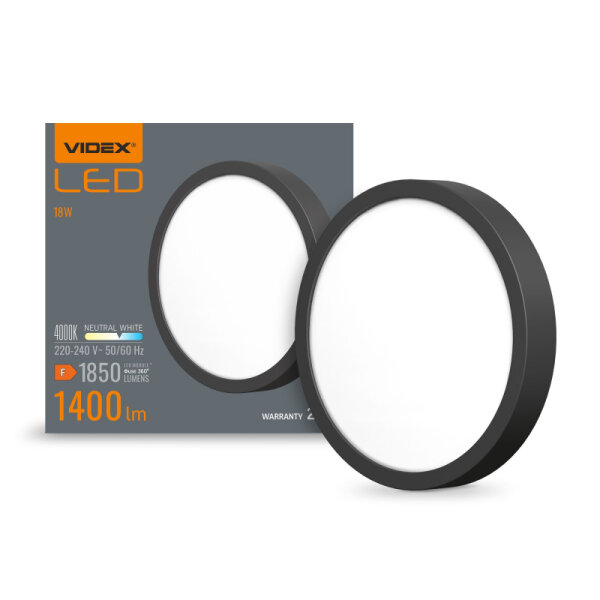 LED Aufputz Deckenleuchte VIDEX Downlight DLRS 18W 4000K Schwarz Surface Downlight Fixture