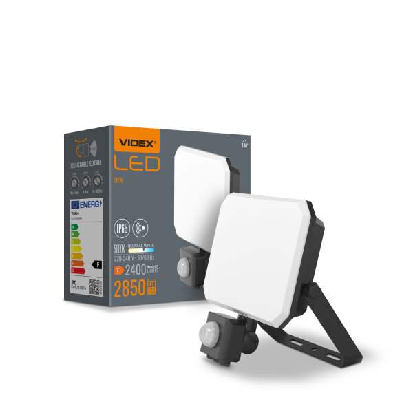 LED Flutlicht mit Bewegungsmelder VIDEX F3 PIR 30W 5000K Schwarz Außen Strahler Scheinwerfer