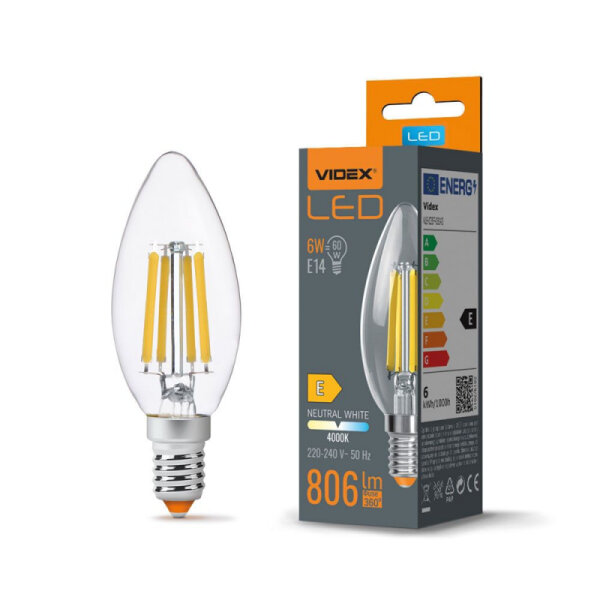 LED Glühlampe VIDEX-E14-C35-6W-4000K-FIL
