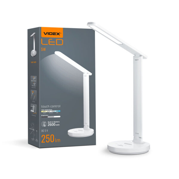 LED Wiederaufladbare dimmbare Schreibtischlampe VIDEX 5W VL-TF16W Weiß
