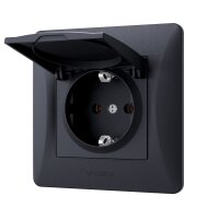 Schuko Steckdose 16A mit Klappdeckel Graphitschwarz VIDEX BINERA