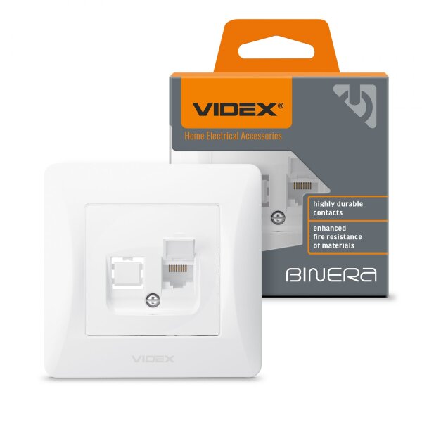 Netzwerk-Anschlussdose Datendose 1-fach RJ45 8/8 KAT.6A weiß VIDEX BINERA (Set 1x Datendose + 1x Rahmen 1fach)