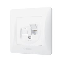 Netzwerk-Anschlussdose Datendose 1-fach RJ45 8/8 KAT.6A weiß VIDEX BINERA (Set 1x Datendose + 1x Rahmen 1fach)