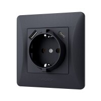Schuko Steckdose 16A mit USB-Ladegerät Typ A und Typ C Graphitschwarz VIDEX BINERA (Set 1x Steckdose + 1x Rahmen 1fach)