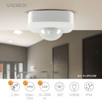 Bewegungsmelder PIR VIDEX VL-SPC24W 1200W 360° IP54 Weiß
