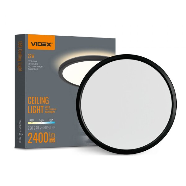 LED-Deckenleuchte mit Hintergrundbeleuchtung VIDEX DL5R 22W 3000K-4000K-5000K 220V Schwarz