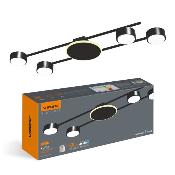 Deckenstrahler VIDEX für 4xGX53 Lampe VL-SPF21B-BB Schwarz mit dekorativer Beleuchtung Kronleuchter