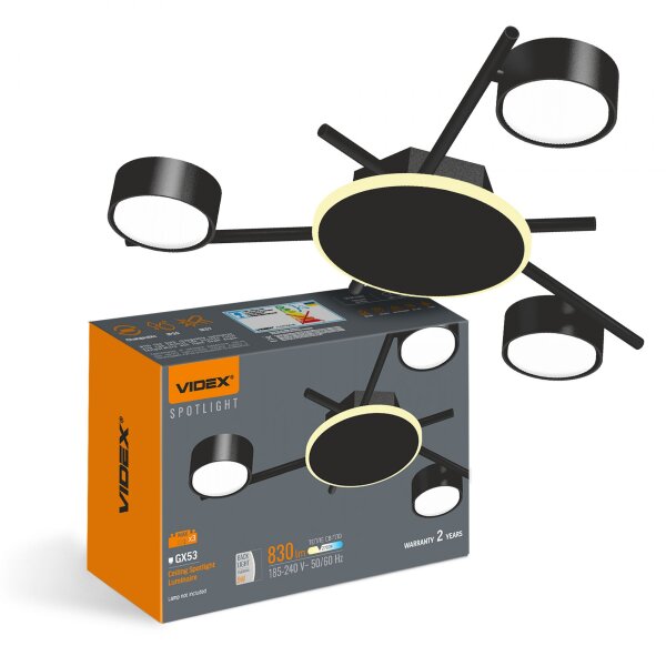 Deckenstrahler VIDEX für 3xGX53 Lampe VL-SPF20B-BB Schwarz mit dekorativer Beleuchtung Kronleuchter