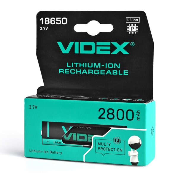 Wiederaufladbarer Akku Videx Li-Ion 18650-P mit Schutzschaltung 2800mAh 3,7V
