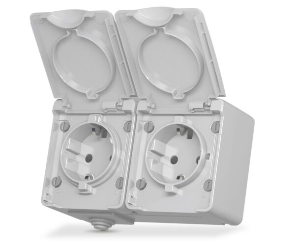 Aufputz Außensteckdose 2-fach Schuko IP65 Grau VIDEX BINERA