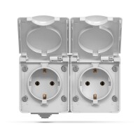 Aufputz Außensteckdose 2-fach Schuko IP65 Grau...