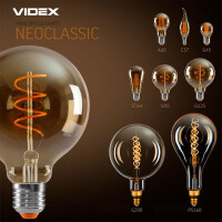 LED Glühlampe VIDEX E27 G200 8W 1800K FIL DIMMBAR...