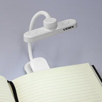 LED Akku dimmbare Buchlampe Klemmleuchte Leselampe VIDEX 60Lm 6500/4000/3000K Weiß