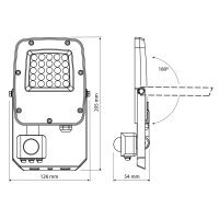 LED Flutlicht mit Bewegungsmelder VIDEX F5 PIR 20W-CCT 2000Lm 6500-5000-3000K Weiß IP65