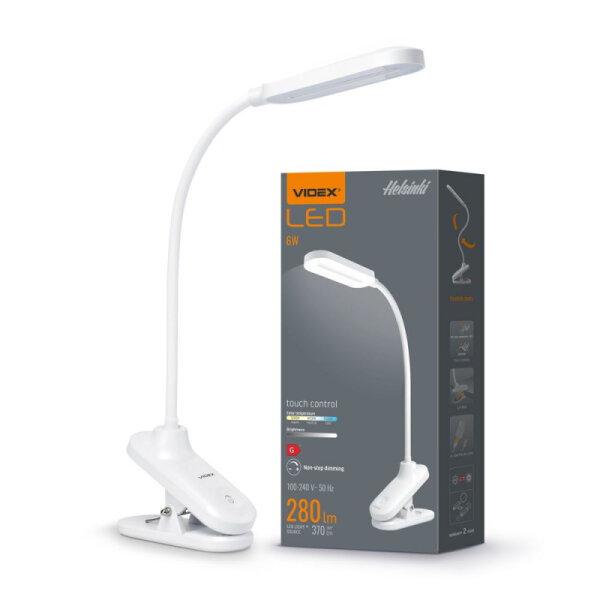 LED dimmbare Schreibtischlampe VIDEX 6W Klemmleuchte Weiß